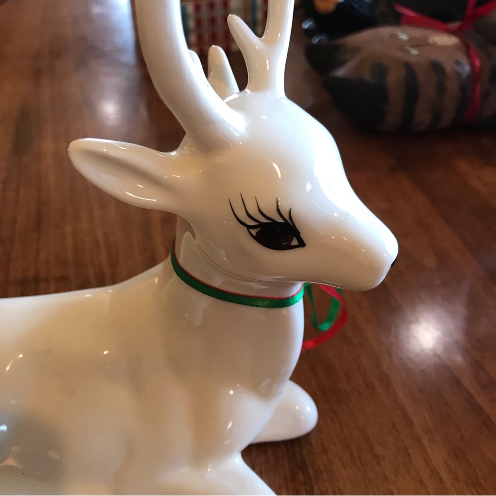 Ceramic Anthropomorphic Christmas Deer Figurines Set of Two With Ribbons - Picture 8 of 8